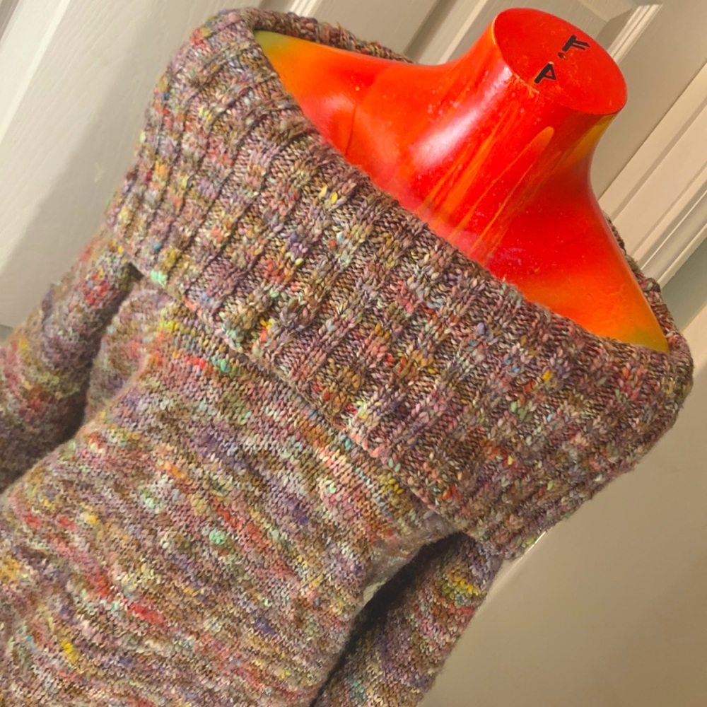 Hand Knit Chunky Kawaii Cute Sweetheart Cowl Neckline Sweater - Picture 7 of 12
